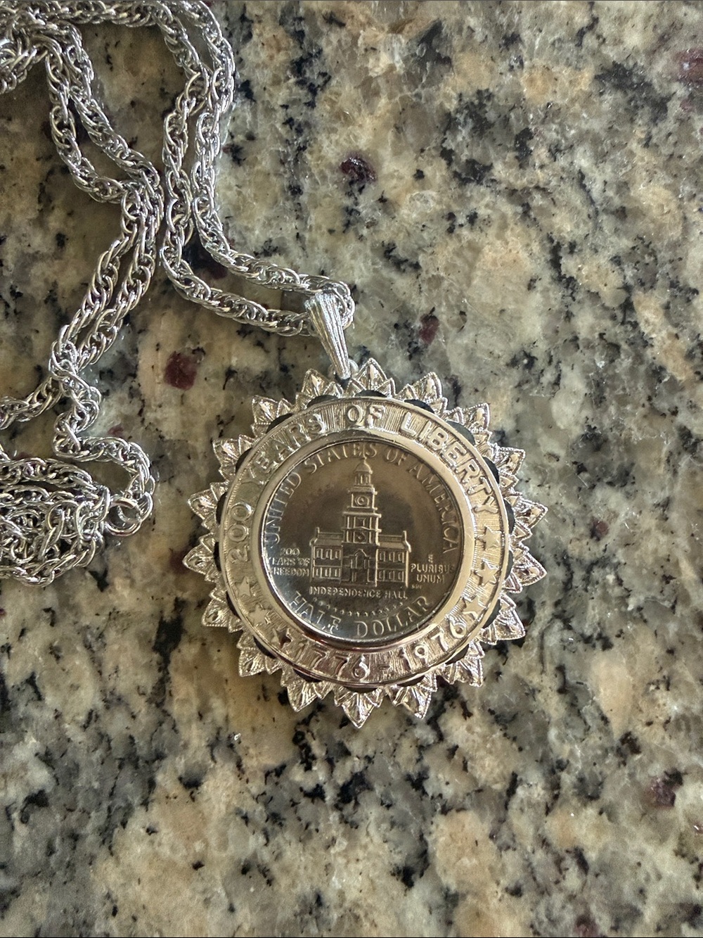 liberty coin necklace. 1976 coin set In bicentennial bezel